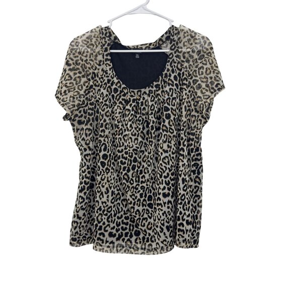 Rafaella Womens Classic Leopard Print Top Size XL Stretch Mesh Polyester - Picture 1 of 8